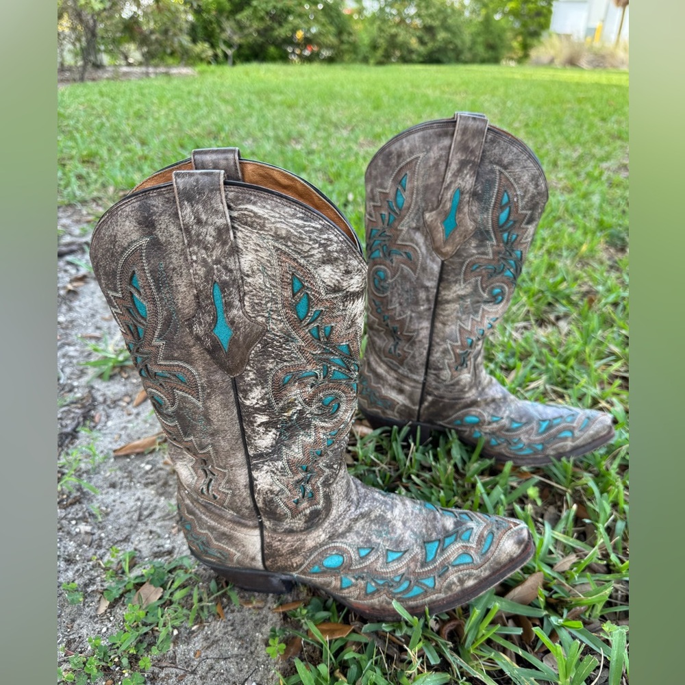 Resistol Ranch M3571 Desert Leather w/Turquoise Western Boots Men’s Size 9B